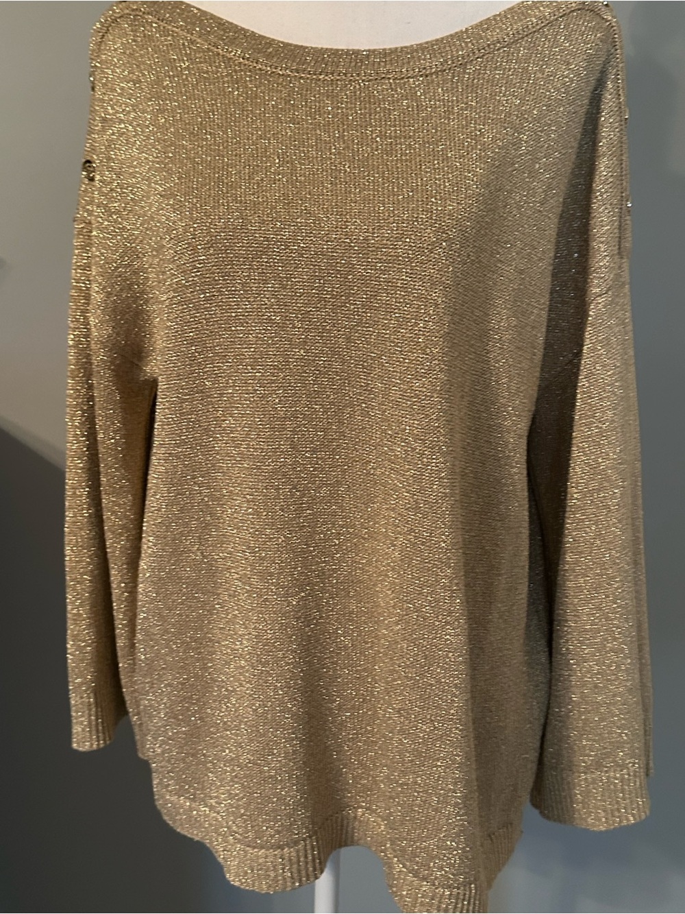 Calvin Klein Metallic Gold Off-the-Shoulder Sweater